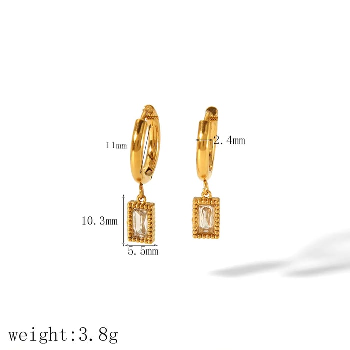 1 Pair Simple Classic Style Rectangular Shape Stainless Steel  Gold Color Inlay Rhinestones Women's Drop Earrings Picture3